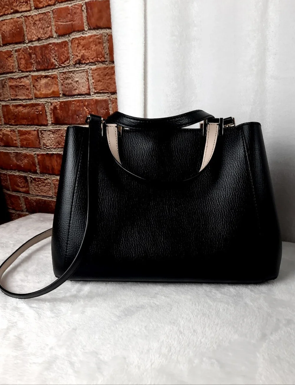 kate spade Black Leather Studded Satchel with Gold Hardware